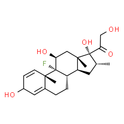 ChemSpider 2D Image | (11beta,16alpha)-9-Fluoro-3,11,17,21-tetrahydroxy-16-methylpregna-1,4-dien-20-one | C22H31FO5