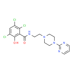 ChemSpider 2D Image | 2,3,5-Trichloro-6-hydroxy-N-{2-[4-(2-pyrimidinyl)-1-piperazinyl]ethyl}benzamide | C17H18Cl3N5O2