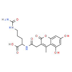 ChemSpider 2D Image | N~5~-Carbamoyl-N~2~-[(5,7-dihydroxy-4-methyl-2-oxo-2H-chromen-3-yl)acetyl]ornithine | C18H21N3O8