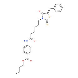 ChemSpider 2D Image | Butyl 4-({6-[(5Z)-5-benzylidene-4-oxo-2-thioxo-1,3-thiazolidin-3-yl]hexanoyl}amino)benzoate | C27H30N2O4S2