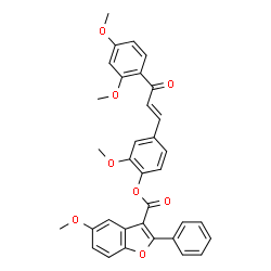 ChemSpider 2D Image | 4-[(1E)-3-(2,4-Dimethoxyphenyl)-3-oxo-1-propen-1-yl]-2-methoxyphenyl 5-methoxy-2-phenyl-1-benzofuran-3-carboxylate | C34H28O8