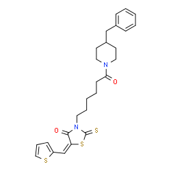 ChemSpider 2D Image | (5E)-3-[6-(4-Benzyl-1-piperidinyl)-6-oxohexyl]-5-(2-thienylmethylene)-2-thioxo-1,3-thiazolidin-4-one | C26H30N2O2S3