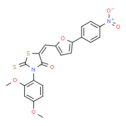 ChemSpider 2D Image | (5E)-3-(2,4-Dimethoxyphenyl)-5-{[5-(4-nitrophenyl)-2-furyl]methylene}-2-thioxo-1,3-thiazolidin-4-one | C22H16N2O6S2