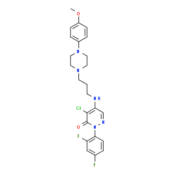 ChemSpider 2D Image | 4-Chloro-2-(2,4-difluorophenyl)-5-({3-[4-(4-methoxyphenyl)-1-piperazinyl]propyl}amino)-3(2H)-pyridazinone | C24H26ClF2N5O2