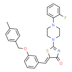 ChemSpider 2D Image | (5Z)-2-[4-(2-Fluorophenyl)-1-piperazinyl]-5-{3-[(4-methylbenzyl)oxy]benzylidene}-1,3-thiazol-4(5H)-one | C28H26FN3O2S