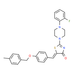 ChemSpider 2D Image | (5Z)-2-[4-(2-Fluorophenyl)-1-piperazinyl]-5-{4-[(4-methylbenzyl)oxy]benzylidene}-1,3-thiazol-4(5H)-one | C28H26FN3O2S