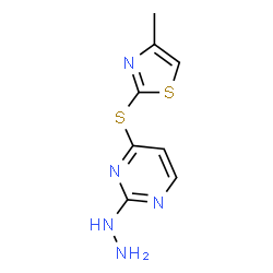 ChemSpider 2D Image | 2-Hydrazino-4-[(4-methyl-1,3-thiazol-2-yl)sulfanyl]pyrimidine | C8H9N5S2