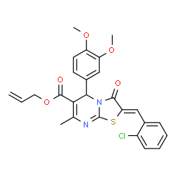 ChemSpider 2D Image | Allyl (2Z)-2-(2-chlorobenzylidene)-5-(3,4-dimethoxyphenyl)-7-methyl-3-oxo-2,3-dihydro-5H-[1,3]thiazolo[3,2-a]pyrimidine-6-carboxylate | C26H23ClN2O5S