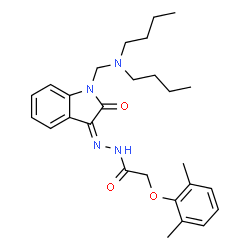 ChemSpider 2D Image | N'-{(3Z)-1-[(Dibutylamino)methyl]-2-oxo-1,2-dihydro-3H-indol-3-ylidene}-2-(2,6-dimethylphenoxy)acetohydrazide | C27H36N4O3