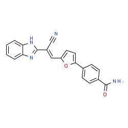 ChemSpider 2D Image | 4-{5-[(E)-2-(1H-Benzimidazol-2-yl)-2-cyanovinyl]-2-furyl}benzamide | C21H14N4O2