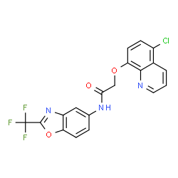 ChemSpider 2D Image | 2-[(5-Chloro-8-quinolinyl)oxy]-N-[2-(trifluoromethyl)-1,3-benzoxazol-5-yl]acetamide | C19H11ClF3N3O3