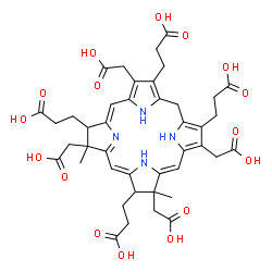 ChemSpider 2D Image | 3,3',3'',3'''-[3,8,13,17-Tetrakis(carboxymethyl)-8,13-dimethyl-7,8,12,13,20,24-hexahydroporphyrin-2,7,12,18-tetrayl]tetrapropanoic acid | C42H48N4O16