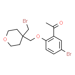 ChemSpider 2D Image | 1-(5-Bromo-2-{[4-(bromomethyl)tetrahydro-2H-pyran-4-yl]methoxy}phenyl)ethanone | C15H18Br2O3