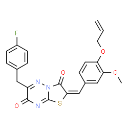 ChemSpider 2D Image | (2E)-2-[4-(Allyloxy)-3-methoxybenzylidene]-6-(4-fluorobenzyl)-7H-[1,3]thiazolo[3,2-b][1,2,4]triazine-3,7(2H)-dione | C23H18FN3O4S