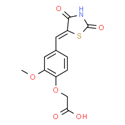 ChemSpider 2D Image | {4-[(Z)-(2,4-Dioxo-1,3-thiazolidin-5-ylidene)methyl]-2-methoxyphenoxy}acetic acid | C13H11NO6S