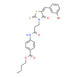 ChemSpider 2D Image | Butyl 4-({3-[(5E)-5-(3-bromobenzylidene)-4-oxo-2-thioxo-1,3-thiazolidin-3-yl]propanoyl}amino)benzoate | C24H23BrN2O4S2