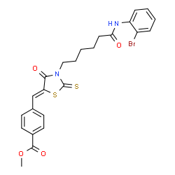 ChemSpider 2D Image | Methyl 4-[(Z)-(3-{6-[(2-bromophenyl)amino]-6-oxohexyl}-4-oxo-2-thioxo-1,3-thiazolidin-5-ylidene)methyl]benzoate | C24H23BrN2O4S2