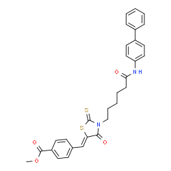 ChemSpider 2D Image | Methyl 4-[(Z)-{3-[6-(4-biphenylylamino)-6-oxohexyl]-4-oxo-2-thioxo-1,3-thiazolidin-5-ylidene}methyl]benzoate | C30H28N2O4S2