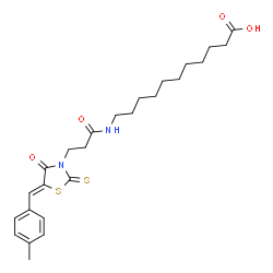 ChemSpider 2D Image | 11-({3-[(5Z)-5-(4-Methylbenzylidene)-4-oxo-2-thioxo-1,3-thiazolidin-3-yl]propanoyl}amino)undecanoic acid | C25H34N2O4S2