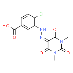 ChemSpider 2D Image | 4-Chloro-3-[2-(1,3-dimethyl-2,4,6-trioxotetrahydro-5(2H)-pyrimidinylidene)hydrazino]benzoic acid | C13H11ClN4O5