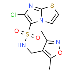 ChemSpider 2D Image | 6-Chloro-N-[(3,5-dimethyl-1,2-oxazol-4-yl)methyl]imidazo[2,1-b][1,3]thiazole-5-sulfonamide | C11H11ClN4O3S2