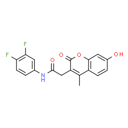 ChemSpider 2D Image | N-(3,4-Difluorophenyl)-2-(7-hydroxy-4-methyl-2-oxo-2H-chromen-3-yl)acetamide | C18H13F2NO4