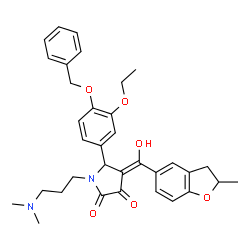 ChemSpider 2D Image | (4E)-5-[4-(Benzyloxy)-3-ethoxyphenyl]-1-[3-(dimethylamino)propyl]-4-[hydroxy(2-methyl-2,3-dihydro-1-benzofuran-5-yl)methylene]-2,3-pyrrolidinedione | C34H38N2O6