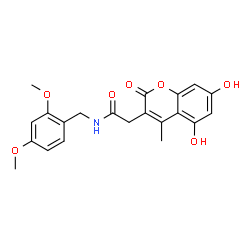 ChemSpider 2D Image | 2-(5,7-Dihydroxy-4-methyl-2-oxo-2H-chromen-3-yl)-N-(2,4-dimethoxybenzyl)acetamide | C21H21NO7