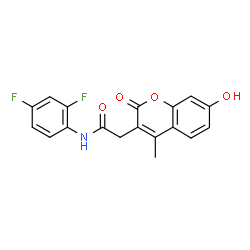 ChemSpider 2D Image | N-(2,4-Difluorophenyl)-2-(7-hydroxy-4-methyl-2-oxo-2H-chromen-3-yl)acetamide | C18H13F2NO4