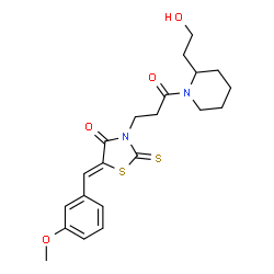 ChemSpider 2D Image | (5Z)-3-{3-[2-(2-Hydroxyethyl)-1-piperidinyl]-3-oxopropyl}-5-(3-methoxybenzylidene)-2-thioxo-1,3-thiazolidin-4-one | C21H26N2O4S2