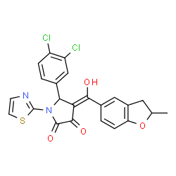 ChemSpider 2D Image | (4E)-5-(3,4-Dichlorophenyl)-4-[hydroxy(2-methyl-2,3-dihydro-1-benzofuran-5-yl)methylene]-1-(1,3-thiazol-2-yl)-2,3-pyrrolidinedione | C23H16Cl2N2O4S