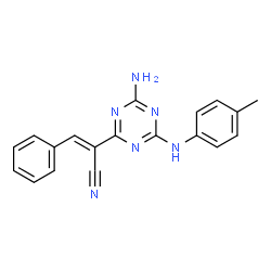 ChemSpider 2D Image | (2E)-2-{4-Amino-6-[(4-methylphenyl)amino]-1,3,5-triazin-2-yl}-3-phenylacrylonitrile | C19H16N6