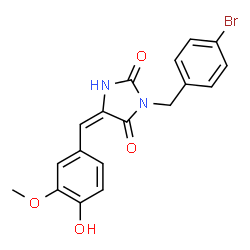 ChemSpider 2D Image | (5E)-3-(4-Bromobenzyl)-5-(4-hydroxy-3-methoxybenzylidene)-2,4-imidazolidinedione | C18H15BrN2O4
