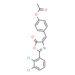 ChemSpider 2D Image | 4-{(E)-[2-(2,3-Dichlorophenyl)-5-oxo-1,3-oxazol-4(5H)-ylidene]methyl}phenyl acetate | C18H11Cl2NO4