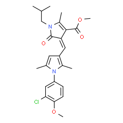 ChemSpider 2D Image | Methyl (4Z)-4-{[1-(3-chloro-4-methoxyphenyl)-2,5-dimethyl-1H-pyrrol-3-yl]methylene}-1-isobutyl-2-methyl-5-oxo-4,5-dihydro-1H-pyrrole-3-carboxylate | C25H29ClN2O4