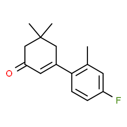 ChemSpider 2D Image | 3-(4-Fluoro-2-methylphenyl)-5,5-dimethyl-2-cyclohexen-1-one | C15H17FO