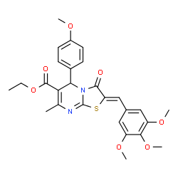 ChemSpider 2D Image | Ethyl (2Z)-5-(4-methoxyphenyl)-7-methyl-3-oxo-2-(3,4,5-trimethoxybenzylidene)-2,3-dihydro-5H-[1,3]thiazolo[3,2-a]pyrimidine-6-carboxylate | C27H28N2O7S