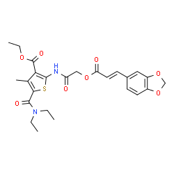 ChemSpider 2D Image | Ethyl 2-[({[(2E)-3-(1,3-benzodioxol-5-yl)-2-propenoyl]oxy}acetyl)amino]-5-(diethylcarbamoyl)-4-methyl-3-thiophenecarboxylate | C25H28N2O8S