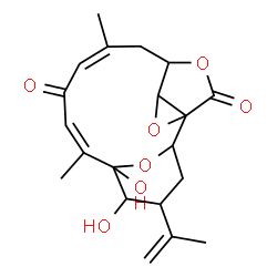 ChemSpider 2D Image | (7Z,10Z)-5,6-Dihydroxy-4-isopropenyl-7,11-dimethyl-15,17,18-trioxatetracyclo[11.2.2.1~2,6~.0~1,14~]octadeca-7,10-diene-9,16-dione | C20H24O7