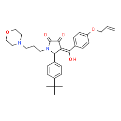 ChemSpider 2D Image | (4E)-4-{[4-(Allyloxy)phenyl](hydroxy)methylene}-5-[4-(2-methyl-2-propanyl)phenyl]-1-[3-(4-morpholinyl)propyl]-2,3-pyrrolidinedione | C31H38N2O5