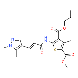 ChemSpider 2D Image | 2-Methyl 4-propyl 5-{[(2E)-3-(1,5-dimethyl-1H-pyrazol-4-yl)-2-propenoyl]amino}-3-methyl-2,4-thiophenedicarboxylate | C19H23N3O5S