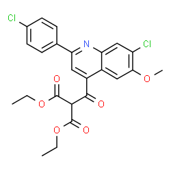 ChemSpider 2D Image | Diethyl {[7-chloro-2-(4-chlorophenyl)-6-methoxy-4-quinolinyl]carbonyl}malonate | C24H21Cl2NO6