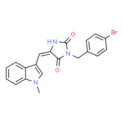 ChemSpider 2D Image | (5E)-3-(4-Bromobenzyl)-5-[(1-methyl-1H-indol-3-yl)methylene]-2,4-imidazolidinedione | C20H16BrN3O2