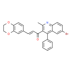 ChemSpider 2D Image | (2E)-1-(6-Bromo-2-methyl-4-phenyl-3-quinolinyl)-3-(2,3-dihydro-1,4-benzodioxin-6-yl)-2-propen-1-one | C27H20BrNO3