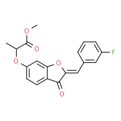 ChemSpider 2D Image | Methyl 2-{[(2Z)-2-(3-fluorobenzylidene)-3-oxo-2,3-dihydro-1-benzofuran-6-yl]oxy}propanoate | C19H15FO5
