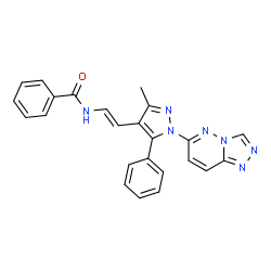 ChemSpider 2D Image | N-{(E)-2-[3-Methyl-5-phenyl-1-([1,2,4]triazolo[4,3-b]pyridazin-6-yl)-1H-pyrazol-4-yl]vinyl}benzamide | C24H19N7O