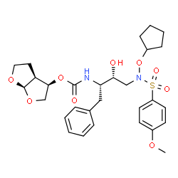 ChemSpider 2D Image | (3R,3aS,6aR)-Hexahydrofuro[2,3-b]furan-3-yl [(2S,3R)-4-{(cyclopentyloxy)[(4-methoxyphenyl)sulfonyl]amino}-3-hydroxy-1-phenyl-2-butanyl]carbamate | C29H38N2O9S
