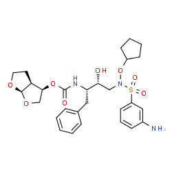 ChemSpider 2D Image | (3R,3aS,6aR)-Hexahydrofuro[2,3-b]furan-3-yl [(2S,3R)-4-{[(3-aminophenyl)sulfonyl](cyclopentyloxy)amino}-3-hydroxy-1-phenyl-2-butanyl]carbamate | C28H37N3O8S