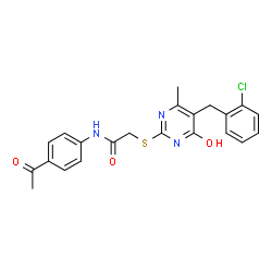 ChemSpider 2D Image | N-(4-Acetylphenyl)-2-{[5-(2-chlorobenzyl)-4-methyl-6-oxo-1,6-dihydro-2-pyrimidinyl]sulfanyl}acetamide | C22H20ClN3O3S