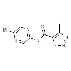 ChemSpider 2D Image | N-(5-Bromo-2-pyrazinyl)-4-methyl-1,2,3-thiadiazole-5-carboxamide | C8H6BrN5OS